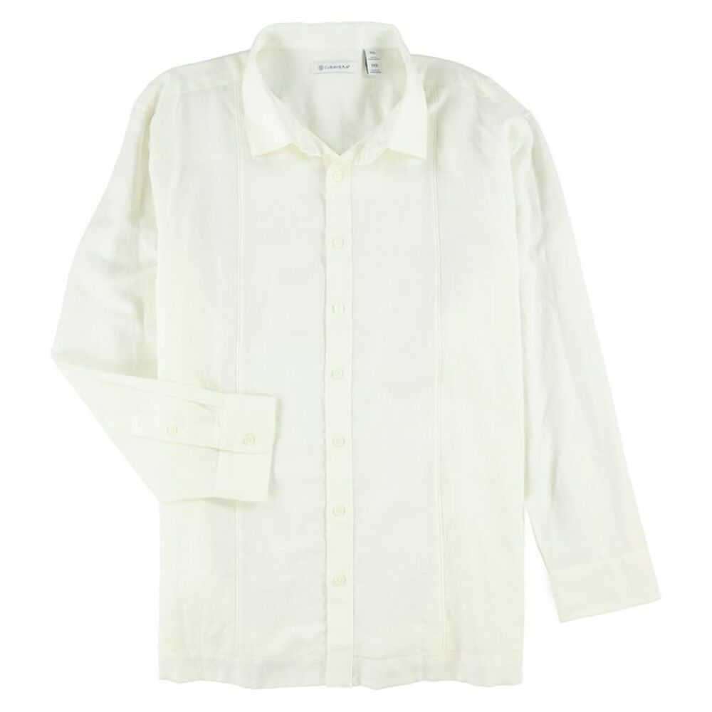 CubAvera Mens Linen Blend Pintucks Guayabera Button Up Shirt, NWT